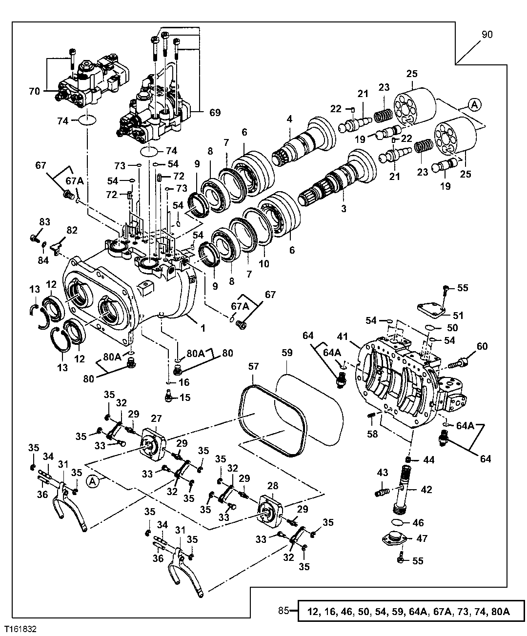 Схема запчастей John Deere 35D - 210 - HYDRAULIC PUMP COMPONENTS 3361 HYDRAULIC PUMP