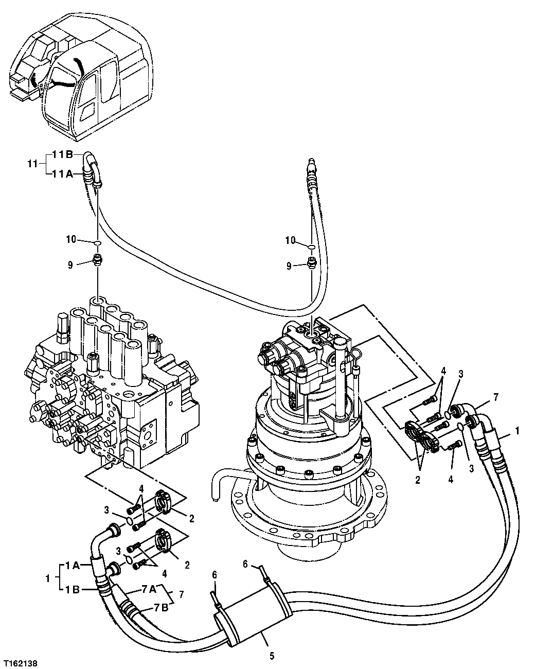 Схема запчастей John Deere 35D - 236 - HYDRAULIC LINES (CONTROL VALVE TO SWING MOTOR) 3363 LINES, HOSES, AND FITTINGS