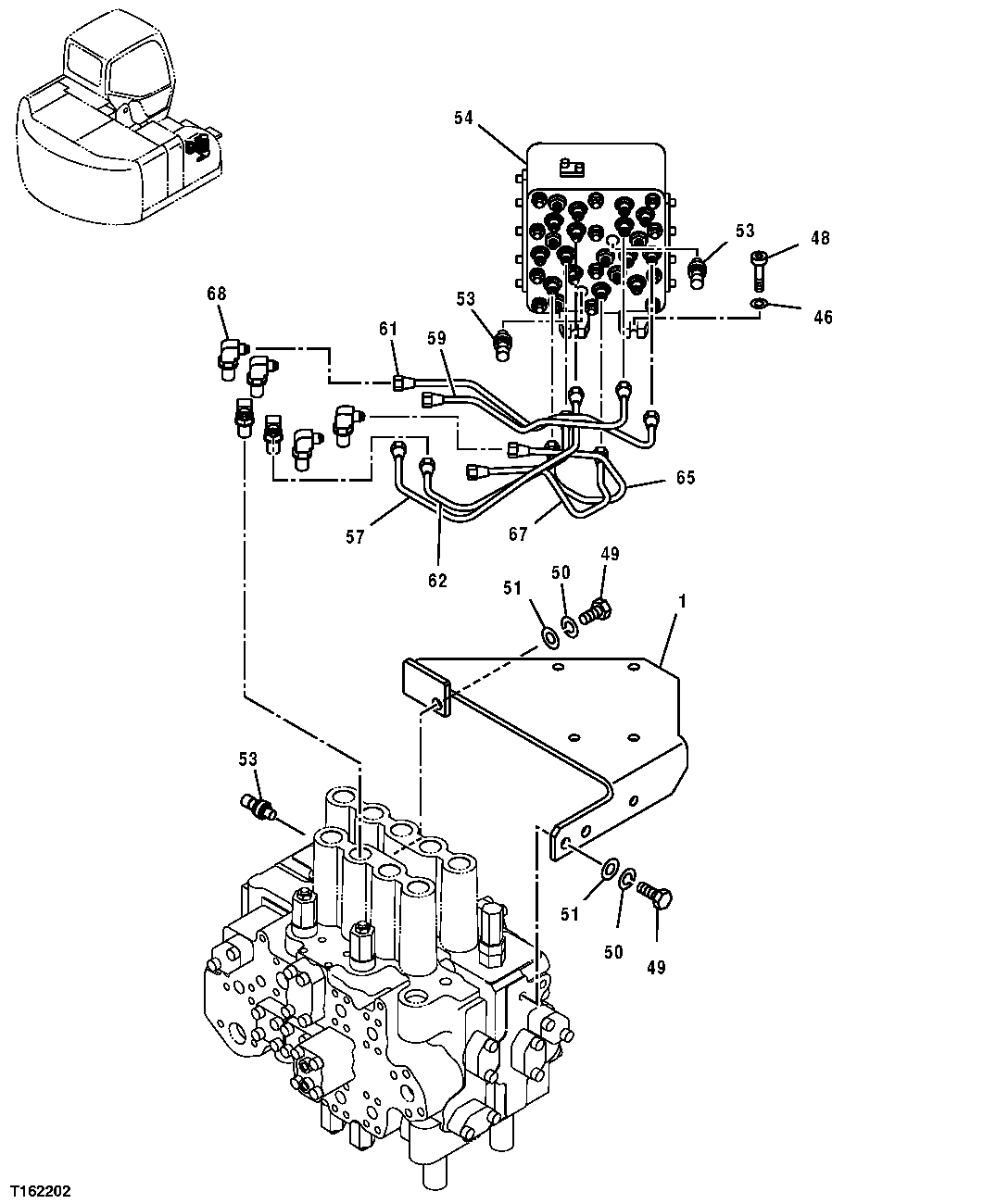 Схема запчастей John Deere 35D - 244 - PILOT LINES (CONTROL VALVE TOP TO PILOT SIGNAL MANIFOLD) 3363 LINES, HOSES, AND FITTINGS