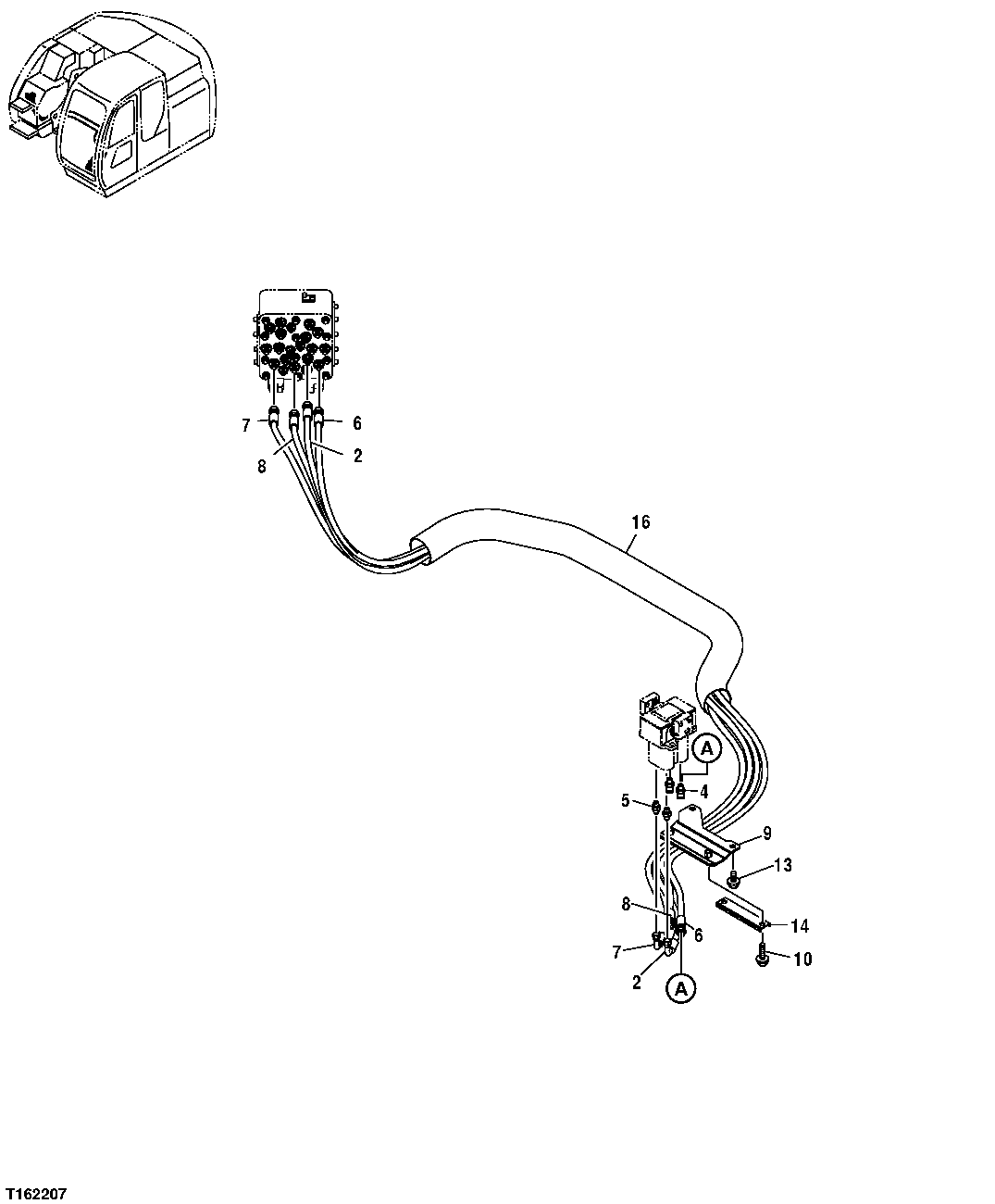 Схема запчастей John Deere 35D - 245 - PILOT LINES (PILOT SIGNAL MANIFOLD TO PROPEL PILOT VALVE) 3363 LINES, HOSES, AND FITTINGS