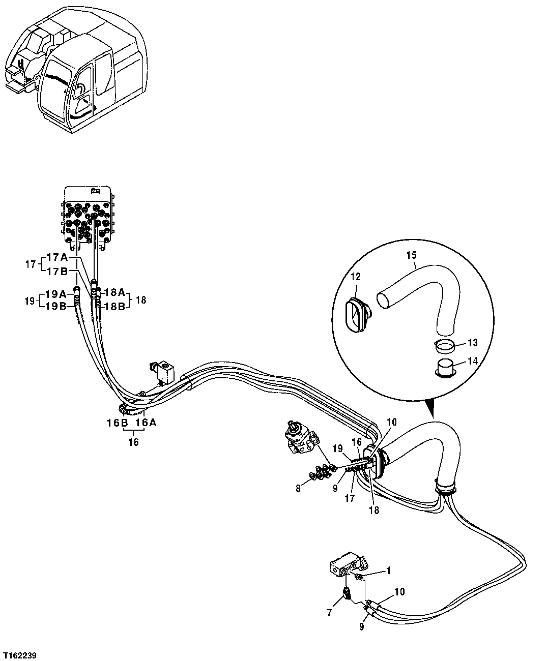 Схема запчастей John Deere 35D - 248 - PILOT LINES (PILOT SIGNAL MANIFOLD TO RIGHT PILOT CONTROLLER) 3363 LINES, HOSES, AND FITTINGS