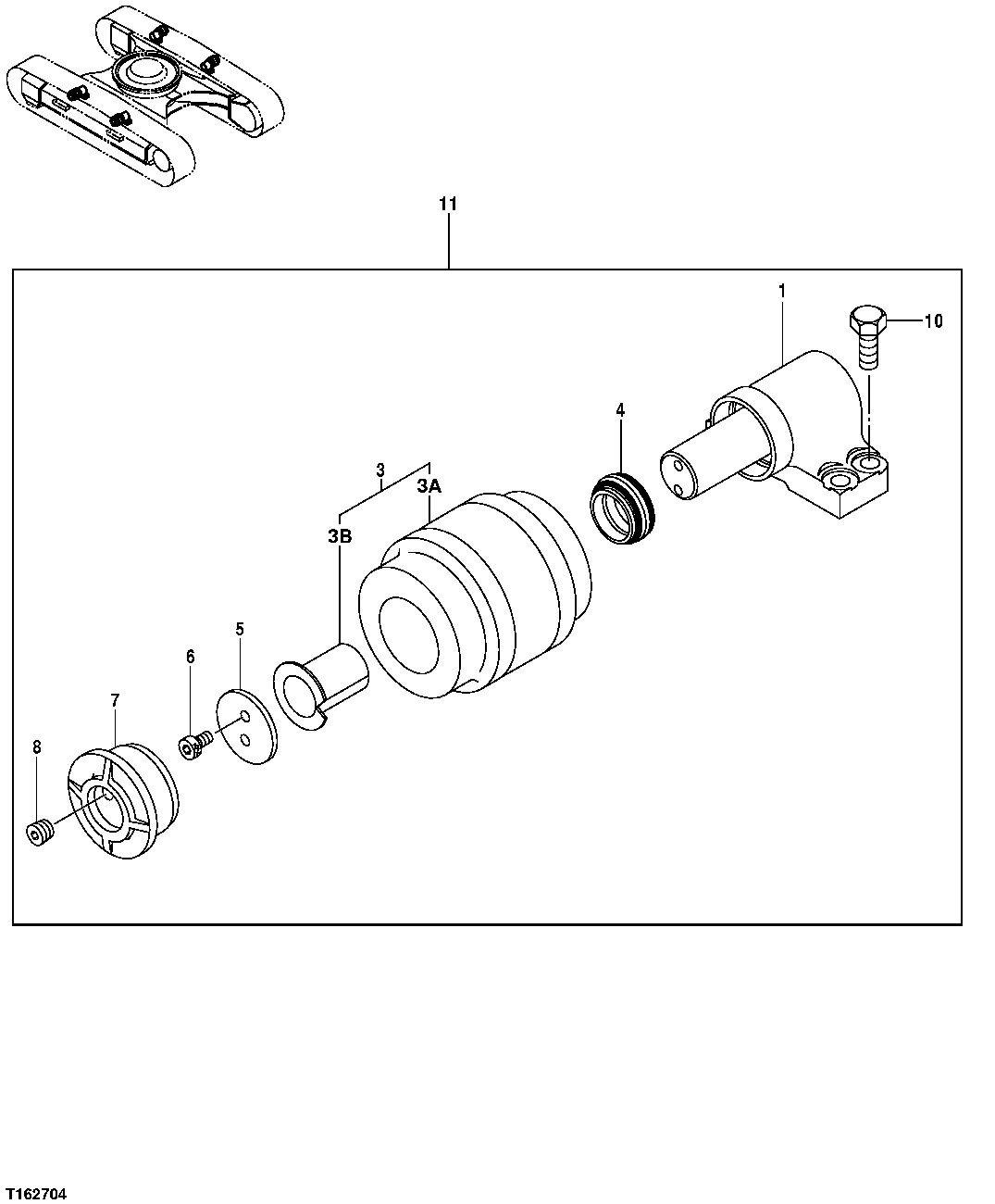 Схема запчастей John Deere 35D - 8 - UPPER TRACK CHAIN ROLLER 0133 ROLLERS