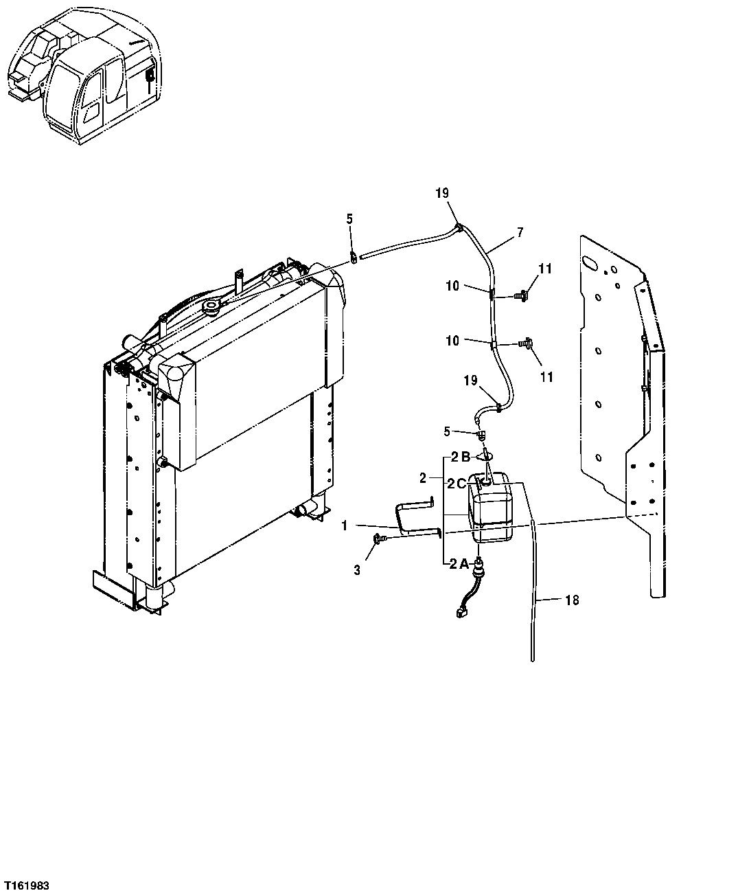 Схема запчастей John Deere 35D - 67 - RADIATOR RESERVE TANK 0511 RADIATOR & FAN SHROUD