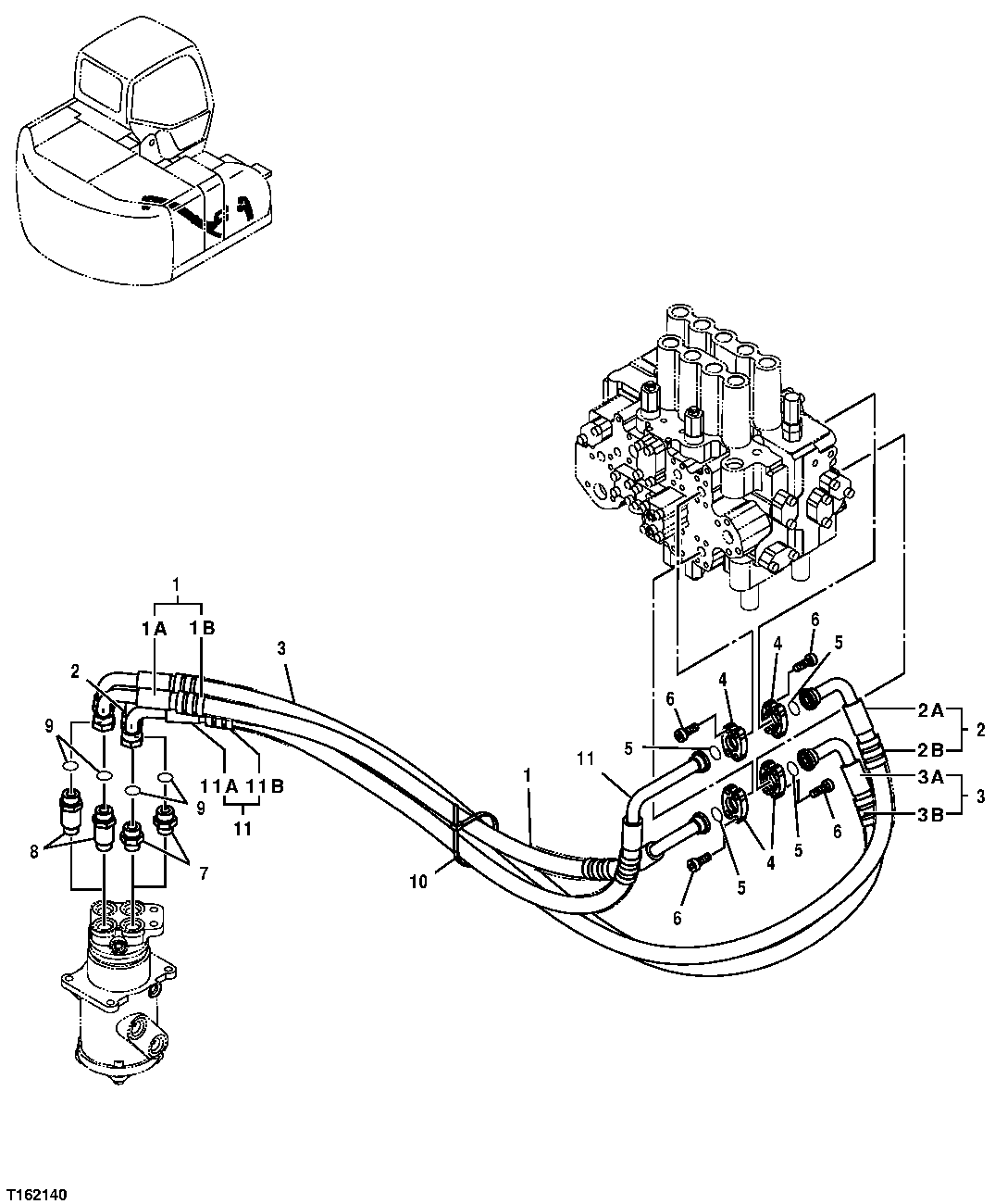 Схема запчастей John Deere 35D - 237 - HYDRAULIC LINES (CONTROL VALVE TO ROTARY MANIFOLD) 3363 LINES, HOSES, AND FITTINGS