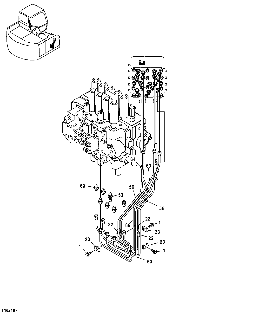 Схема запчастей John Deere 35D - 243 - PILOT LINES (CONTROL VALVE BOTTOM TO PILOT SIGNAL MANIFOLD) 3363 LINES, HOSES, AND FITTINGS