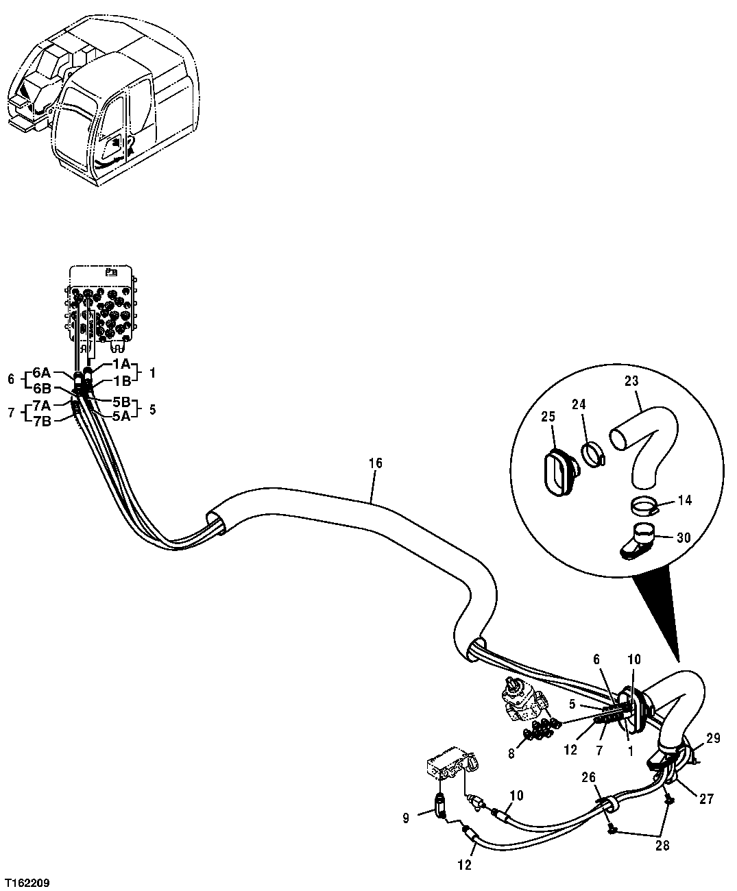 Схема запчастей John Deere 35D - 247 - PILOT LINES (PILOT SIGNAL MANIFOLD TO LEFT PILOT CONTROLLER) 3363 LINES, HOSES, AND FITTINGS