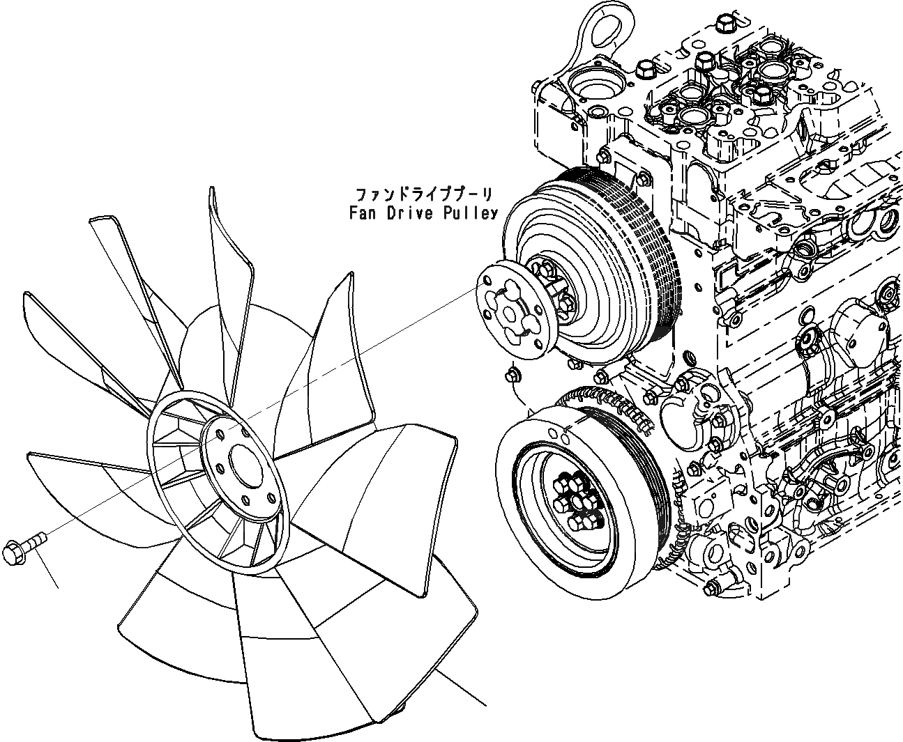 Схема запчастей Komatsu SAA6D107E-1C - ВЕНТИЛЯТОР ОХЛАЖДЕНИЯ() ДВИГАТЕЛЬ СИСТЕМА ОХЛАЖДЕНИЯ