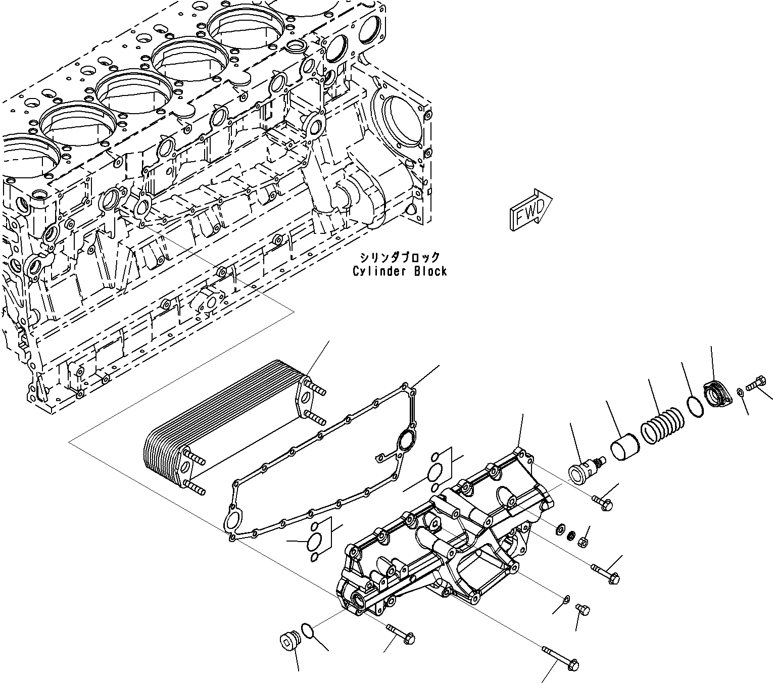 Схема запчастей Komatsu SAA6D140E-5D - ДВИГАТЕЛЬ МАСЛООХЛАДИТЕЛЬ(№-) ДВИГАТЕЛЬ СИСТЕМА СМАЗКИ СИСТЕМА