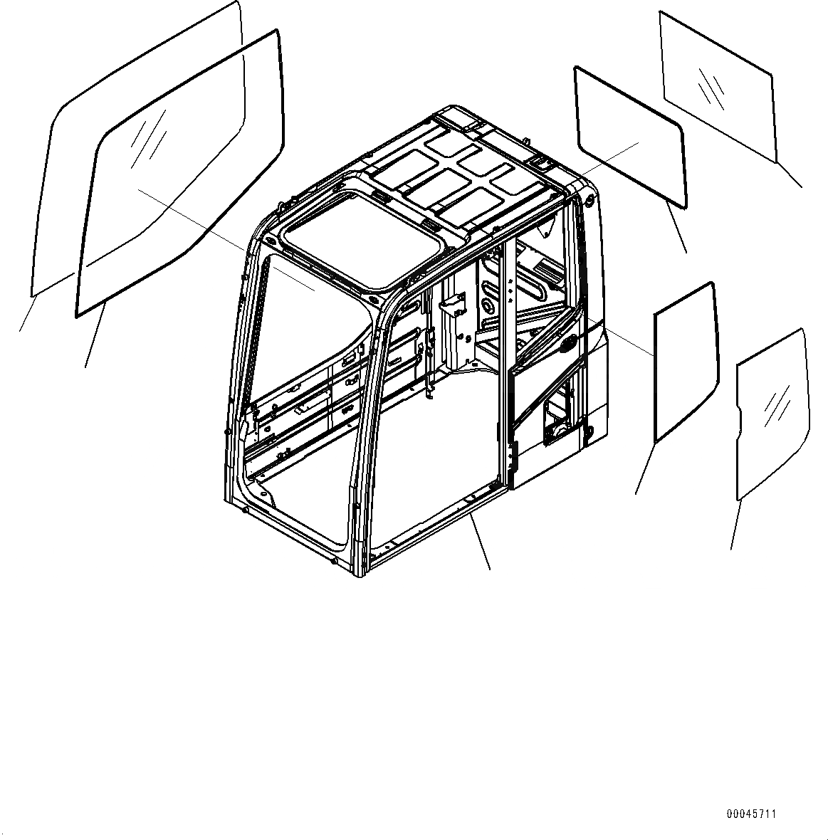 Схема запчастей Komatsu PC300-8 - КАБИНА, КОРПУС КАБИНЫ И ОКНА (№-) КАБИНА, С KOMTRAX, GPRS