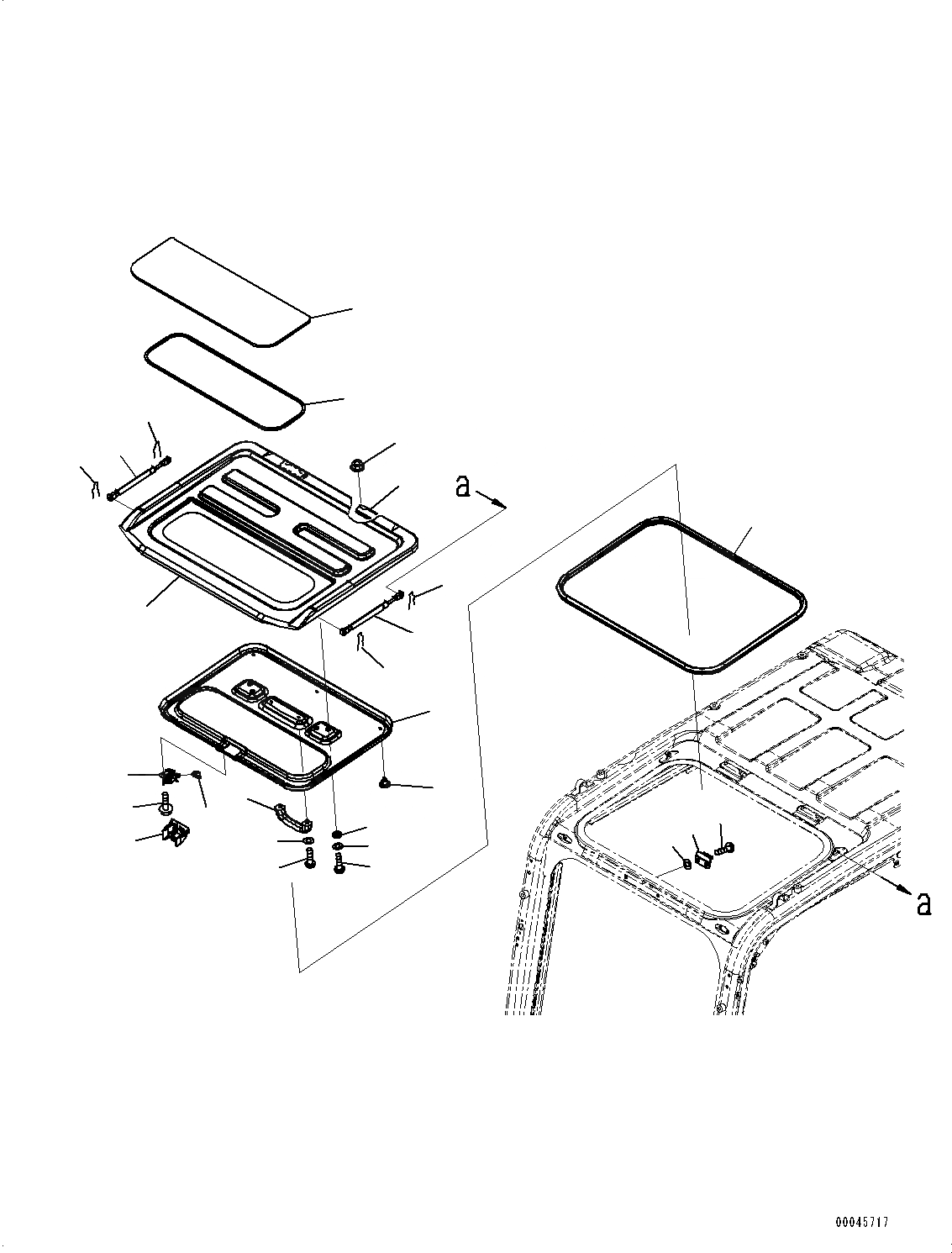 Схема запчастей Komatsu PC300-8 - КАБИНА, ОКНО В КРЫШЕ (№-) КАБИНА, ЕС ARRANGEMENT