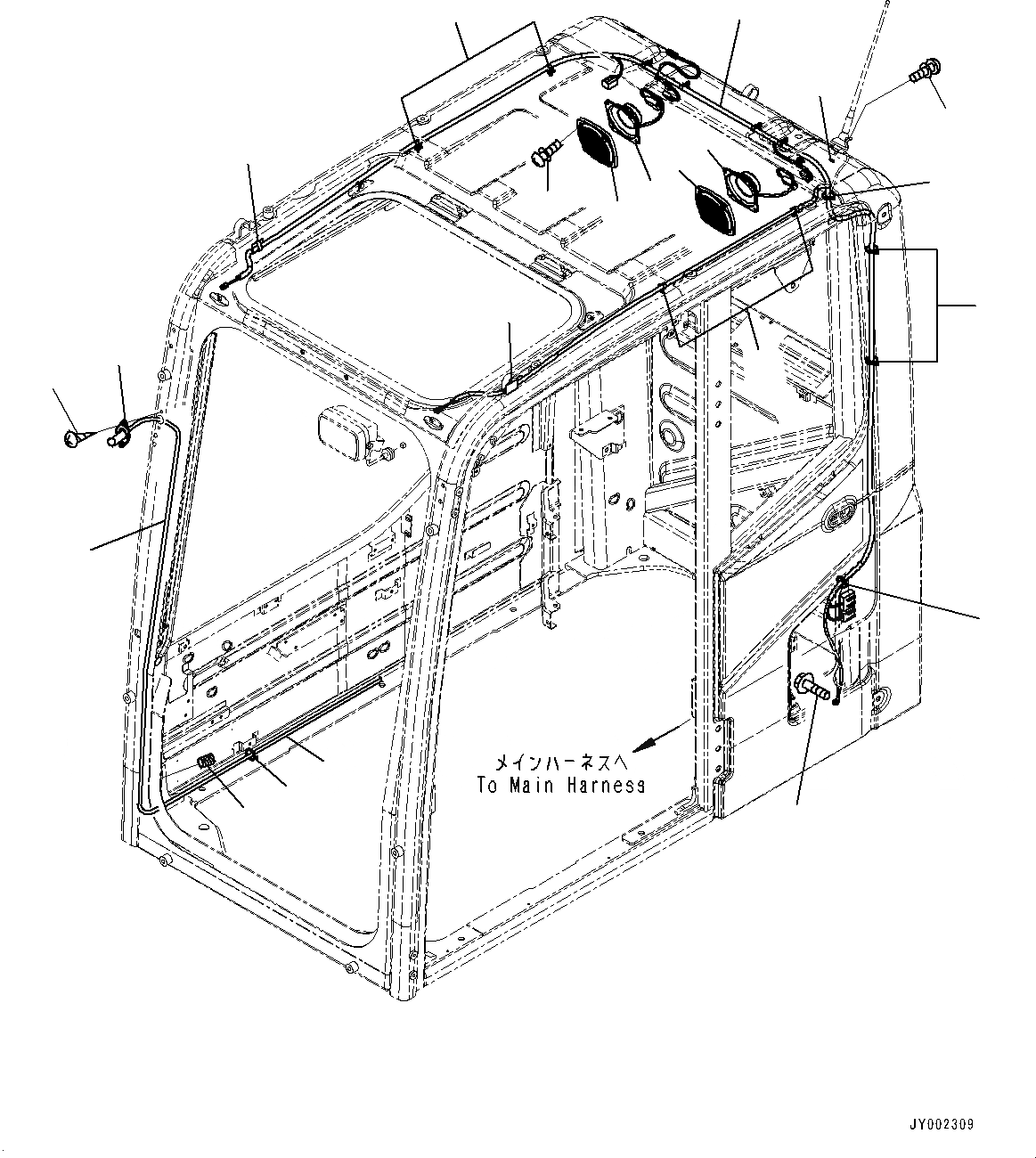 Схема запчастей Komatsu PC300-8 - КАБИНА, ГРОМКОГОВОРИТ. И ОМЫВАТЕЛЬ СТЕКЛА (№-) КАБИНА, -ДОПОЛН. АКТУАТОР ТРУБЫ, АККУМУЛЯТОР, С AMBER COLOR WARNING МИГАЛКА