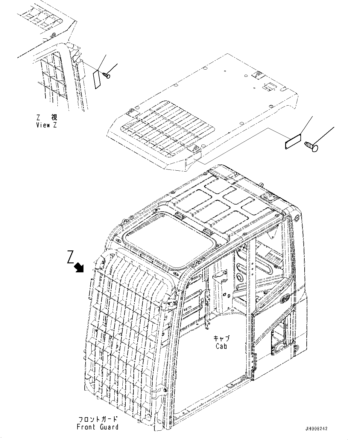 Схема запчастей Komatsu PC300LC-8 - FOPS ПЛАСТИНА (№-) FOPS ПЛАСТИНА, АНГЛ., TEXT ТИП, КАБИНА ПЕРЕДН. ПОЛН. ЗАЩИТА LV, ВЕРХН. ЧАСТИ КОРПУСА LV