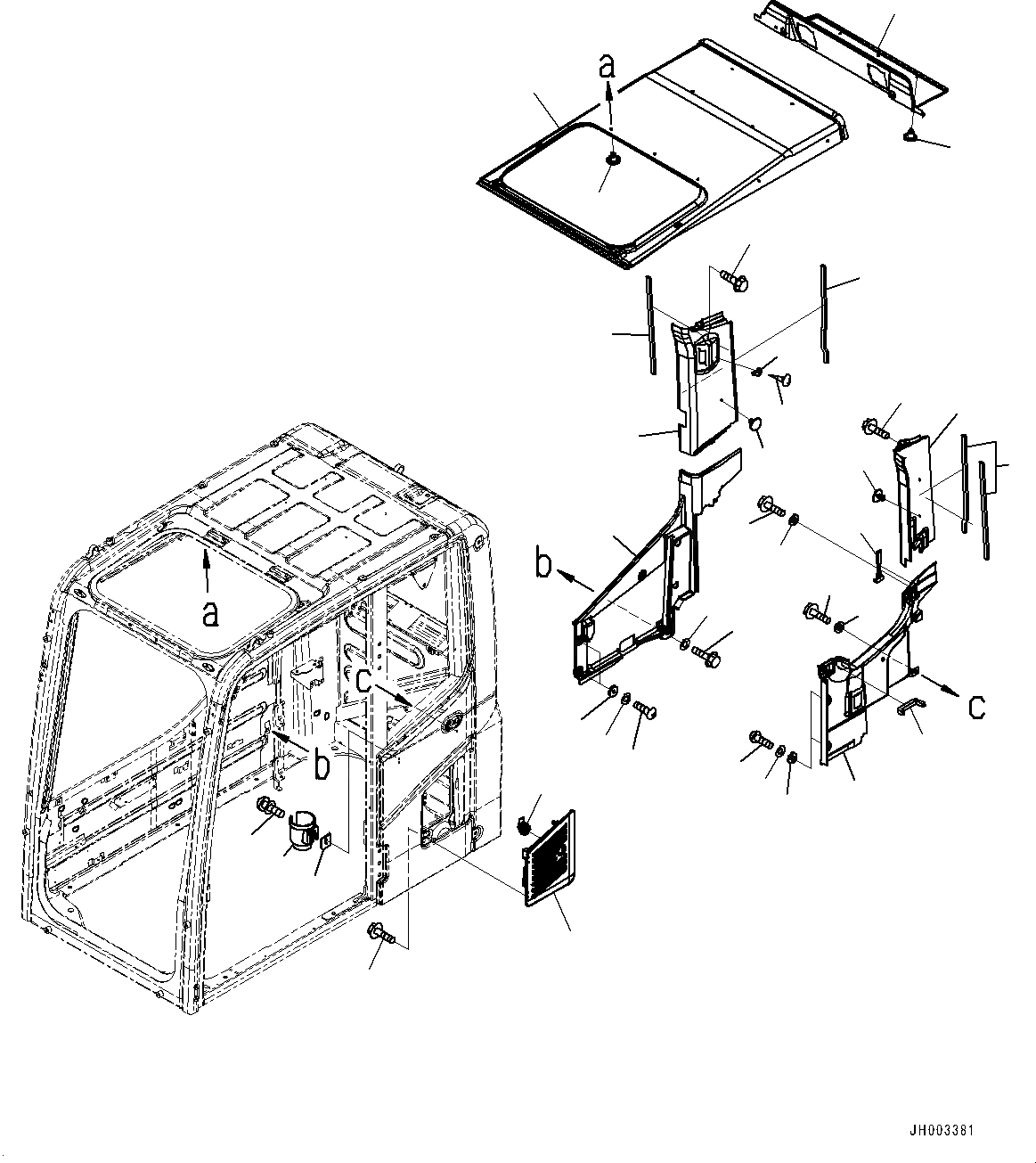 Схема запчастей Komatsu PC350LC-8 - КАБИНА, КРЫША КРЫШКАAND ВПУСК ВОЗДУХА (№-7) КАБИНА, БЕЗ AM-FM РАДИО