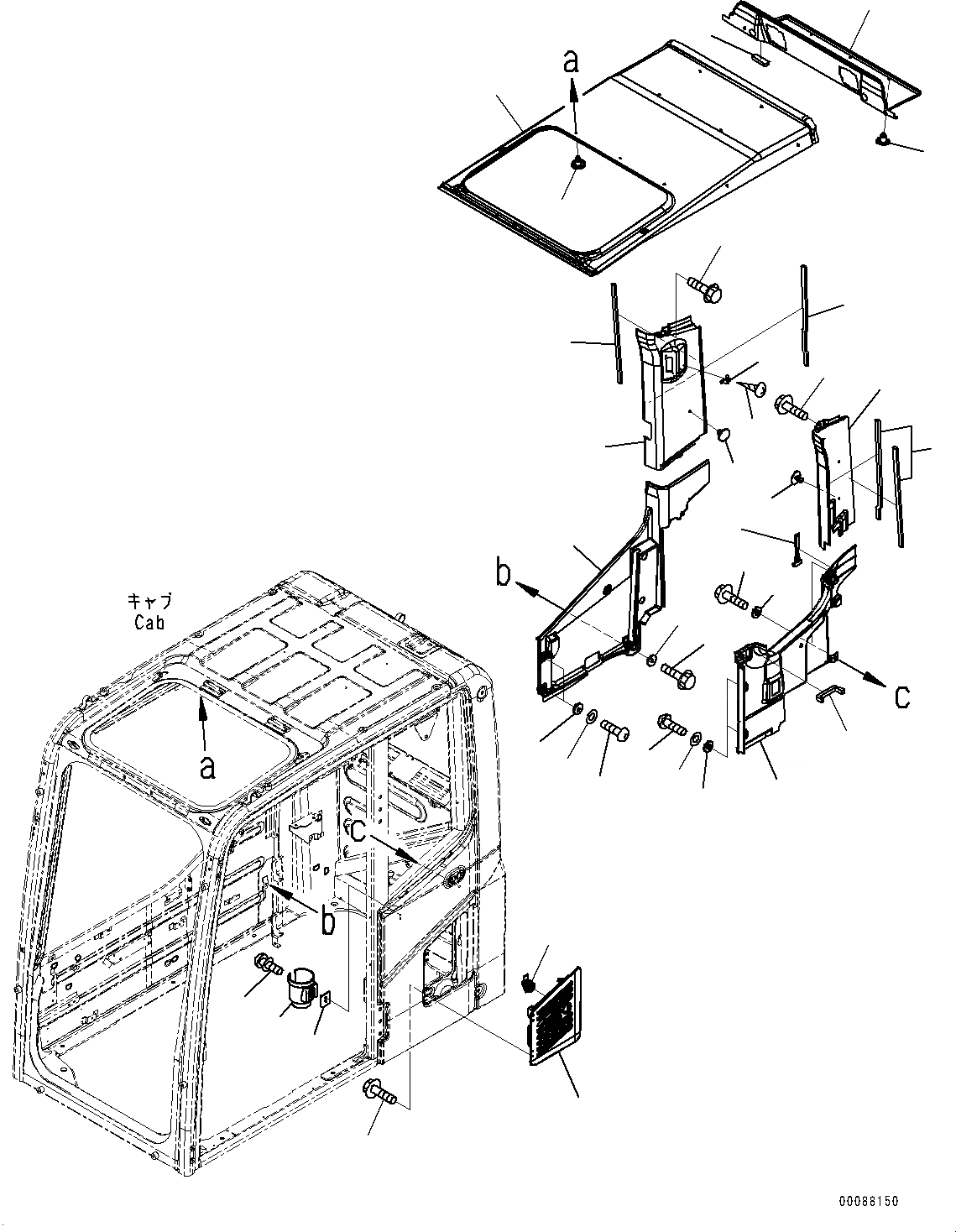 Схема запчастей Komatsu PC350LC-8 - КАБИНА, КРЫША КРЫШКАAND ВПУСК ВОЗДУХА (№8-) КАБИНА, БЕЗ AM-FM РАДИО