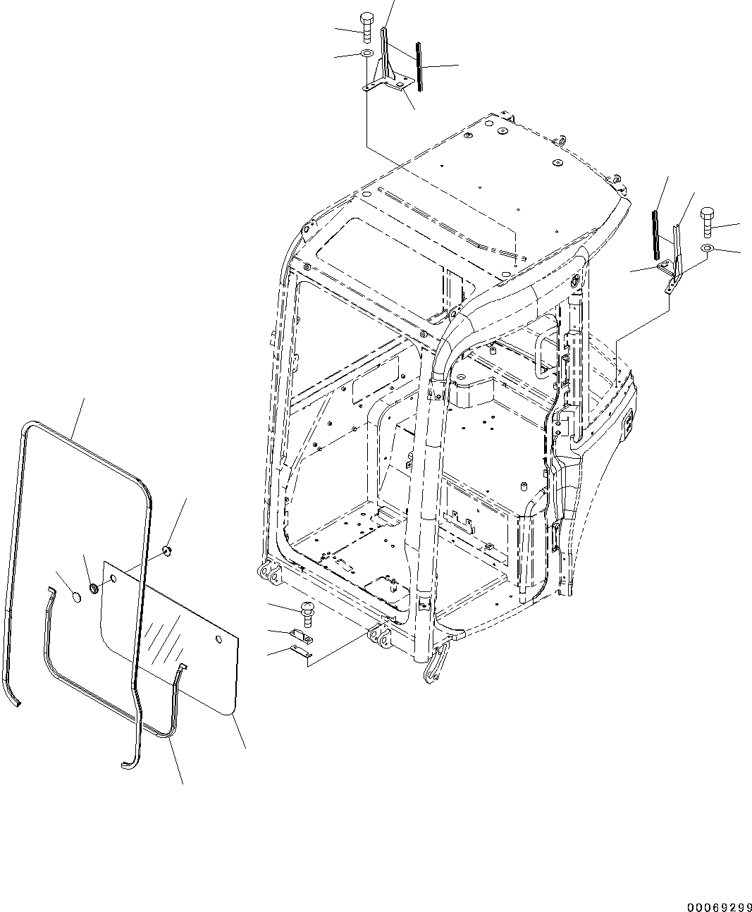 Схема запчастей Komatsu PC45MR-3 - КАБИНА, ПЕРЕДН. НИЖН. ОКНА (№-) КАБИНА, -НАВЕСН. ОБОРУД, С КОНДИЦИОНЕРОМ