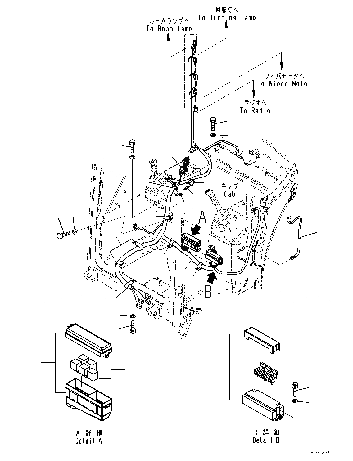 Схема запчастей Komatsu PC45MR-3 - КАБИНА, КАБИНА IN ЧАСТИ, ПРОВОДКА (№-) КАБИНА, С КАБИНОЙ ОБОГРЕВАТЕЛЬ., МАСТЕР КЛЮЧ, PROVISION ДЛЯ -ДОПОЛН. АКТУАТОР ТРУБЫ