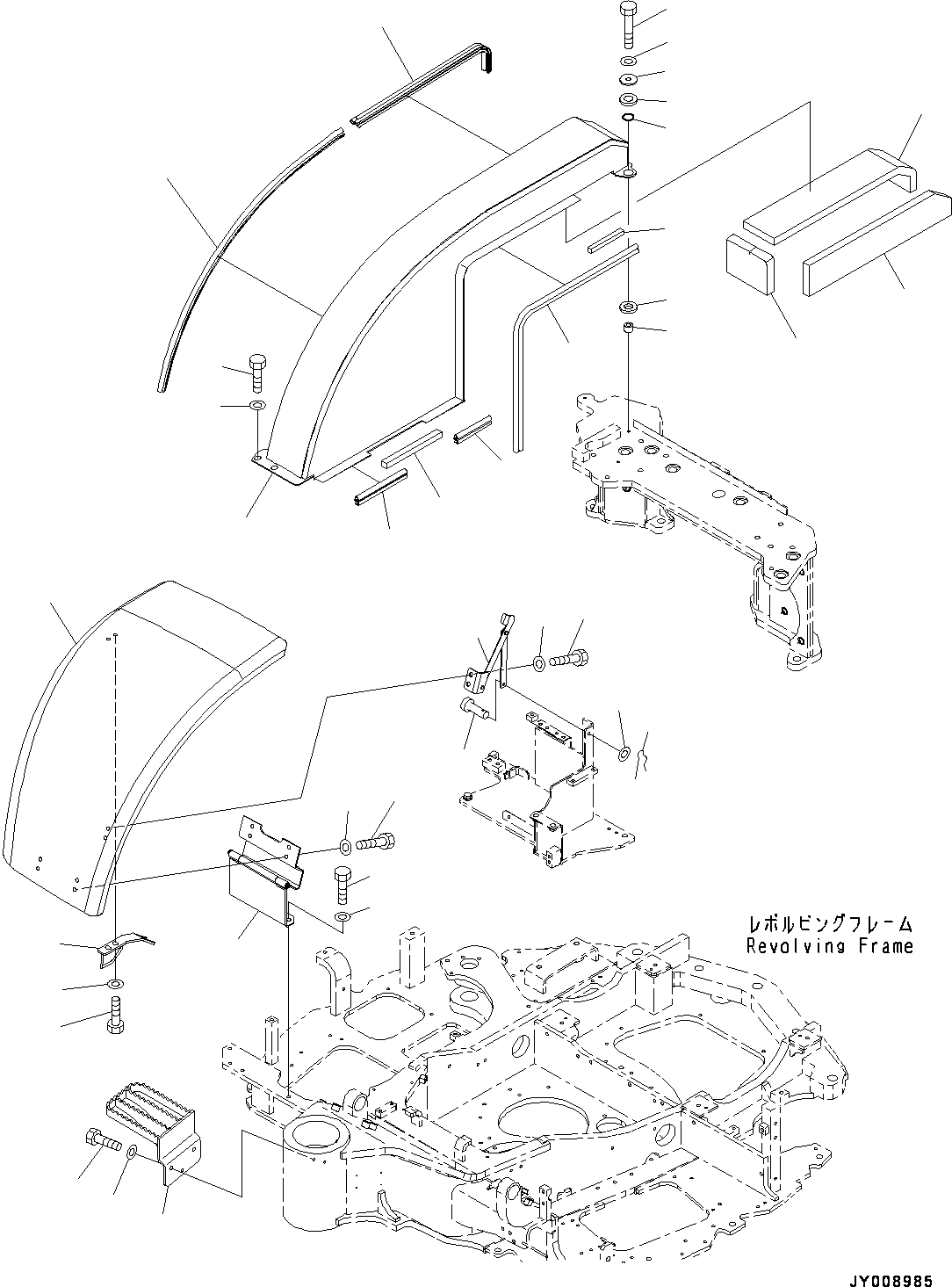 Схема запчастей Komatsu PC45MR-3 - ПЕРЕДН. КРЫШКА(№-) ПЕРЕДН. COVER, ДЛЯ НАВЕСА