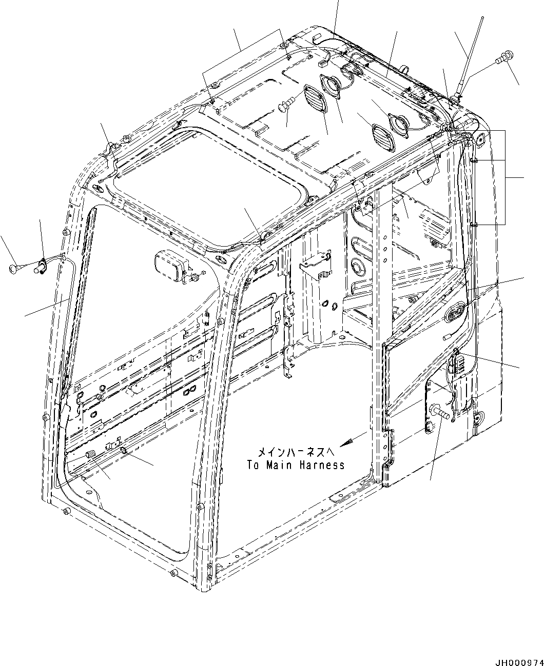 Схема запчастей Komatsu PC130-8 - КАБИНА, -АКТУАТОР(№8-) КАБИНА, -АКТУАТОР