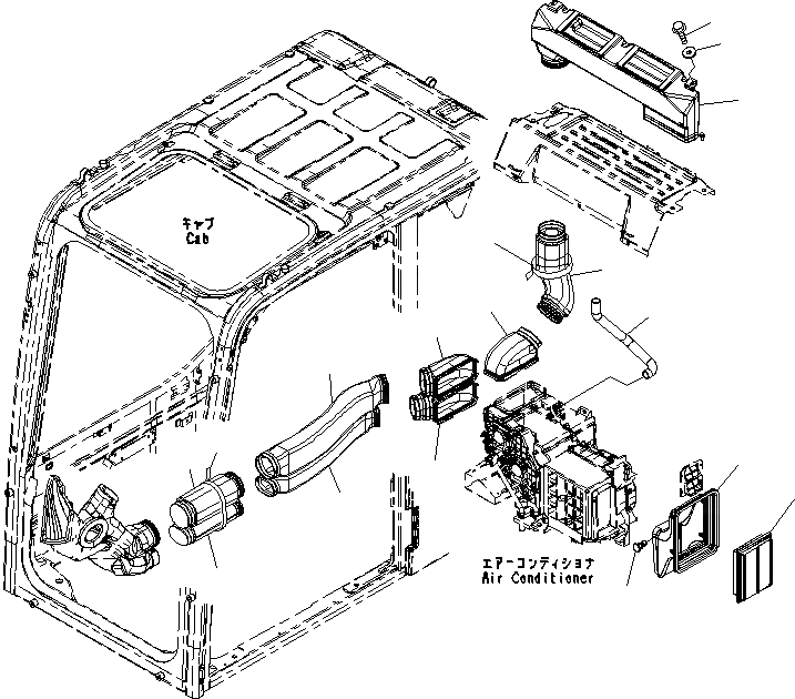 Схема запчастей Komatsu PC130-8 - КАБИНА, -АКТУАТОР(№8-) КАБИНА, -АКТУАТОР