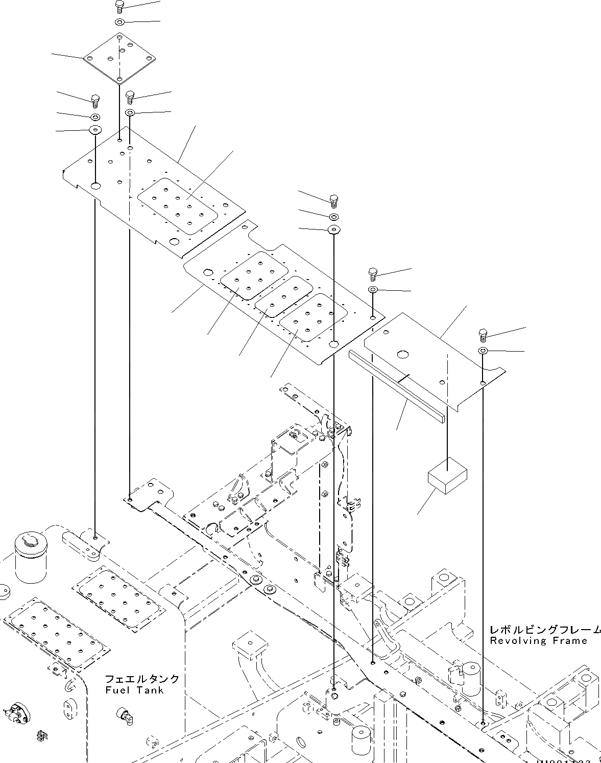 Схема запчастей Komatsu PC130-8 - ПЕРЕДН. COVER, КРОМЕ ЯПОН.(№8-) ПЕРЕДН. COVER, КРОМЕ ЯПОН.