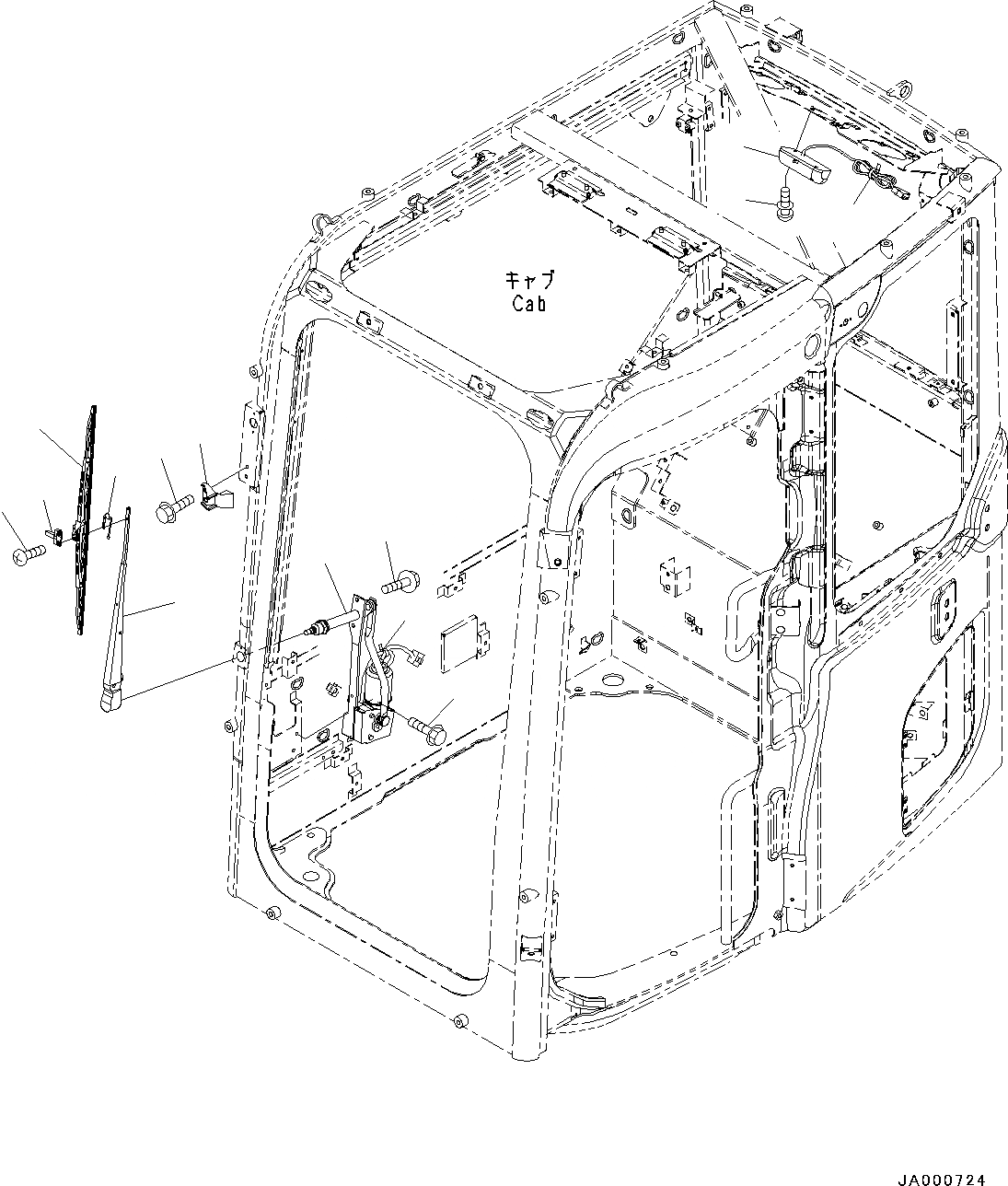 Схема запчастей Komatsu PC88MR-8 - КАБИНА, ДВОРНИКИ И ОСВЕЩЕНИЕ (№-) КАБИНА, С KOMTRAX, ДЛЯ СТРАН ЕС ARRANGEMENT