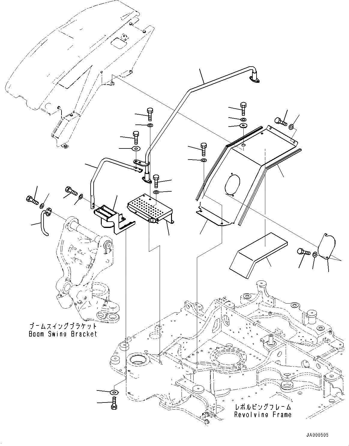 Схема запчастей Komatsu PC88MR-8 - ПЕРЕДН. COVER, СТУПЕНИ И ПОРУЧНИ(№-) ПЕРЕДН. COVER