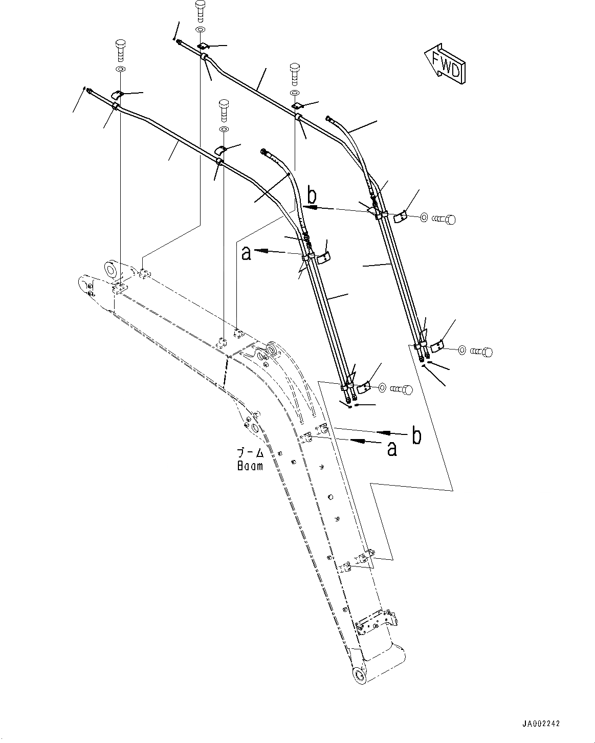 Схема запчастей Komatsu PC88MR-8 - СТРЕЛА, ТРУБЫ (№-) СТРЕЛА, LENGTH MM