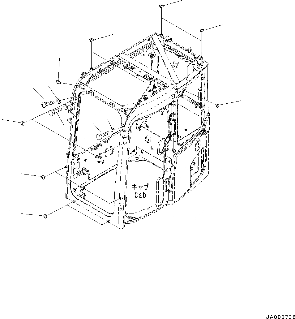 Схема запчастей Komatsu PC88MR-8 - КАБИНА, ЗАГЛУШКА (№-) КАБИНА, С KOMTRAX, ДЛЯ СТРАН ЕС ARRANGEMENT