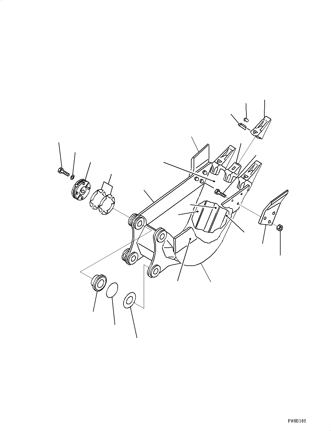 Схема запчастей Komatsu PC88MR-8 - КОВШ (№-) КОВШ, .M, 8MM ШИР., ВЕРТИКАЛЬН. ПАЛЕЦ