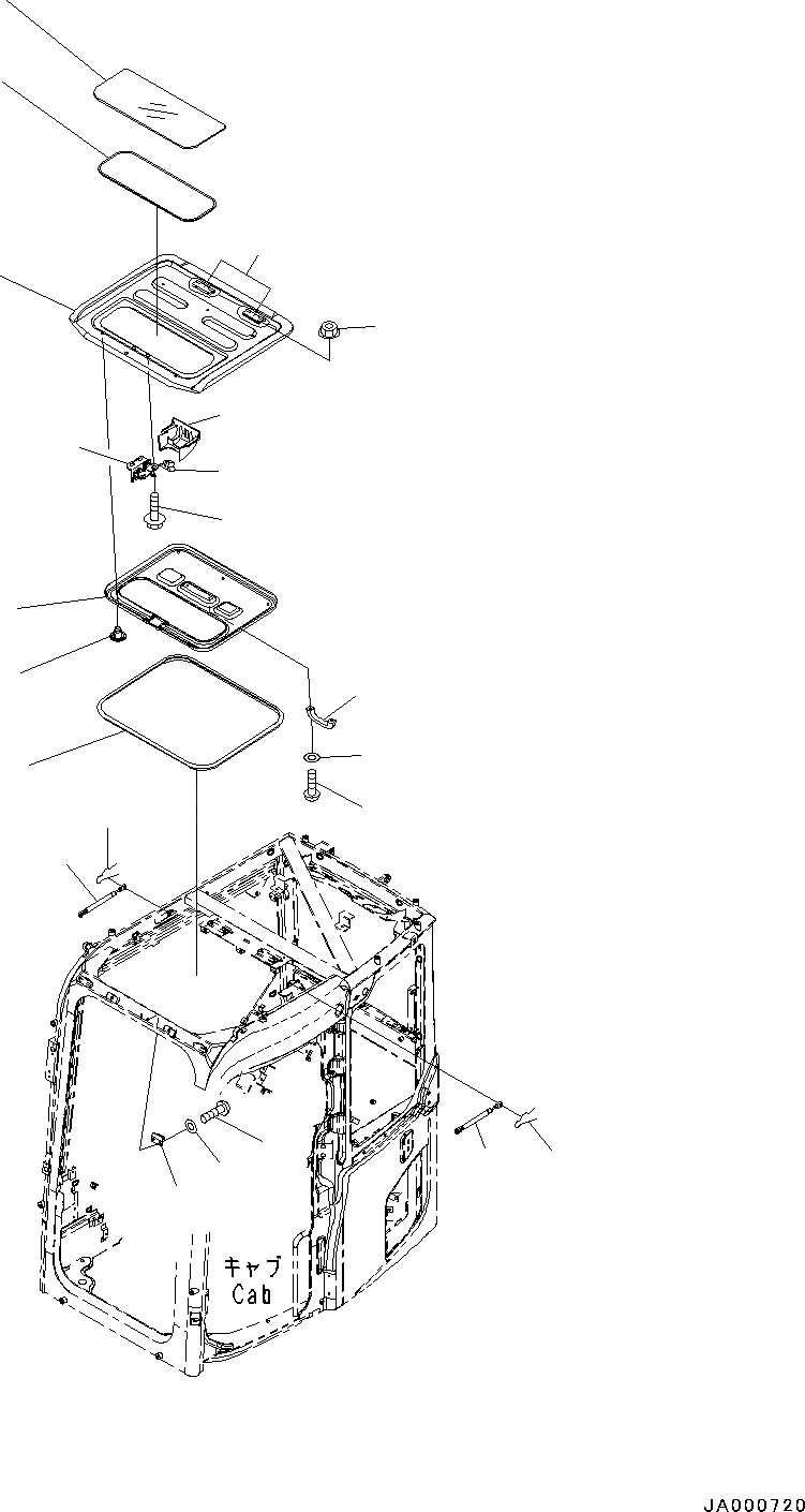 Схема запчастей Komatsu PC88MR-8 - КАБИНА, ВЕНТИЛЯТОР В КРЫШЕ (№-) КАБИНА, С KOMTRAX