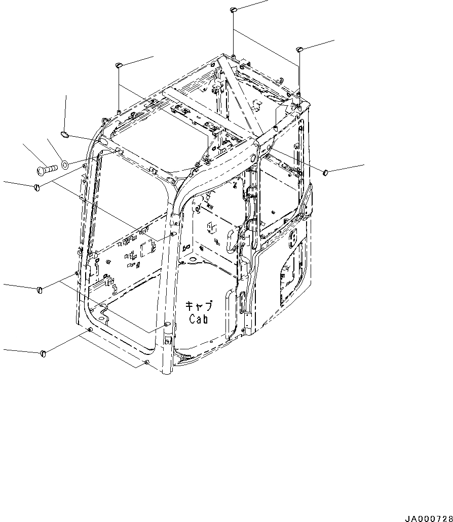 Схема запчастей Komatsu PC88MR-8 - КАБИНА, ЗАГЛУШКА (№-) КАБИНА, С KOMTRAX