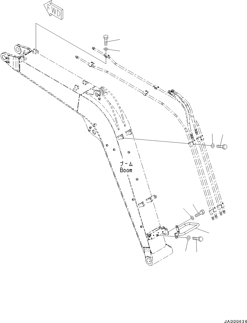 Схема запчастей Komatsu PC88MR-8 - СТРЕЛА, ТРУБЫ КРЕПЛЕНИЕ И ПОРУЧНИ(№-) СТРЕЛА, LENGTH MM