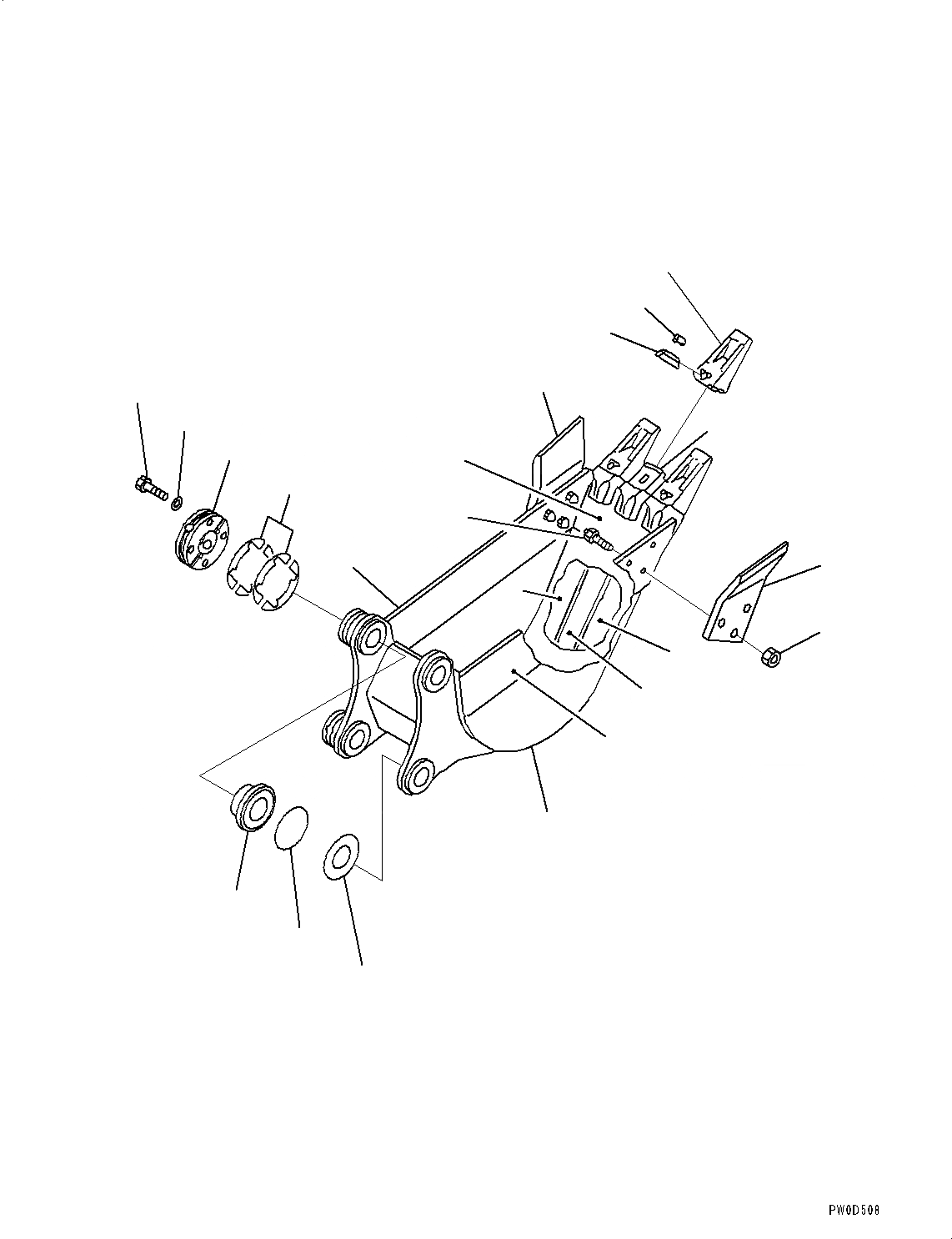 Схема запчастей Komatsu PC88MR-8 - КОВШ (№-) КОВШ, .9M, 8MM ШИР., ВЕРТИКАЛЬН. ПАЛЕЦ