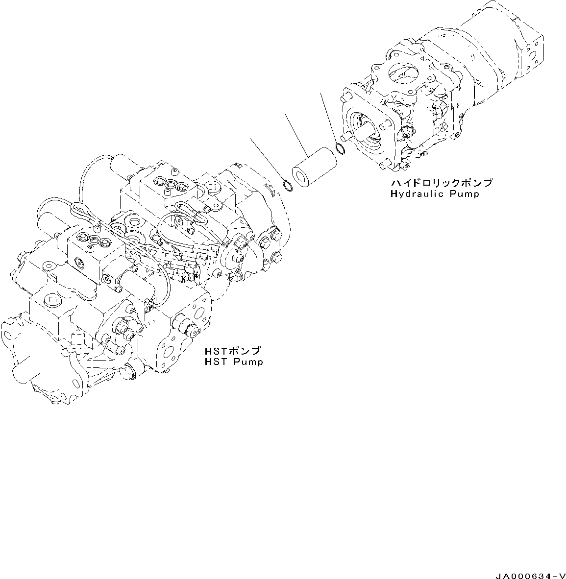 Схема запчастей Komatsu D31EX-22 - ГИДРАВЛ МАСЛ. НАСОС, HYDROSTATIC ТРАНСМИССИЯ (HST) НАСОС, СОЕДИНЕНИЕ (№-) ГИДРАВЛ МАСЛ. НАСОС