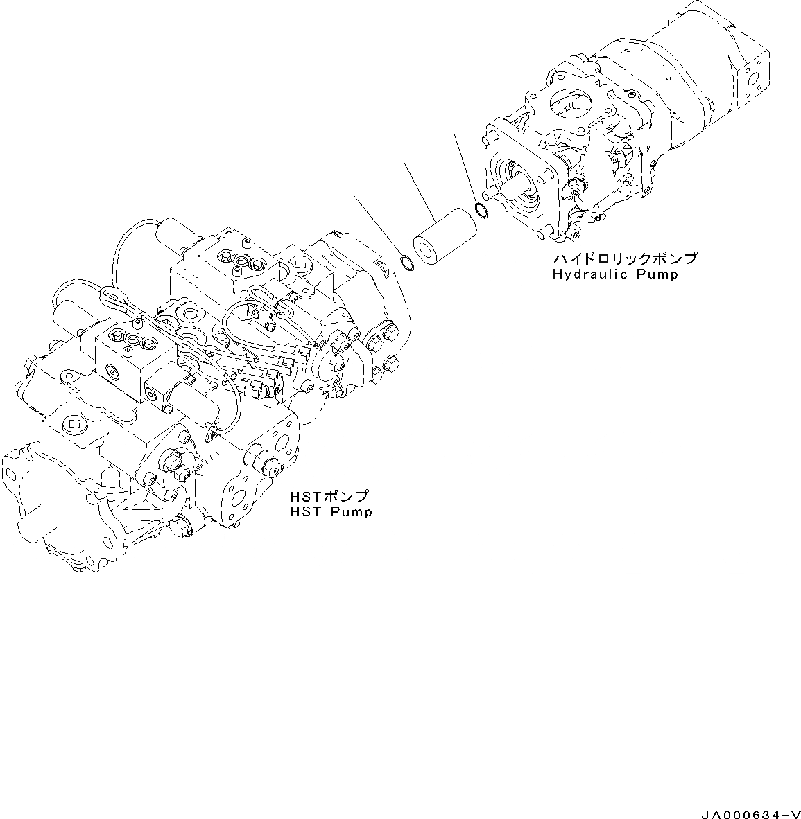 Схема запчастей Komatsu D31PX-22 - ГИДРАВЛ МАСЛ. НАСОС, HYDROSTATIC ТРАНСМИССИЯ (HST) НАСОС, СОЕДИНЕНИЕ (№-) ГИДРАВЛ МАСЛ. НАСОС