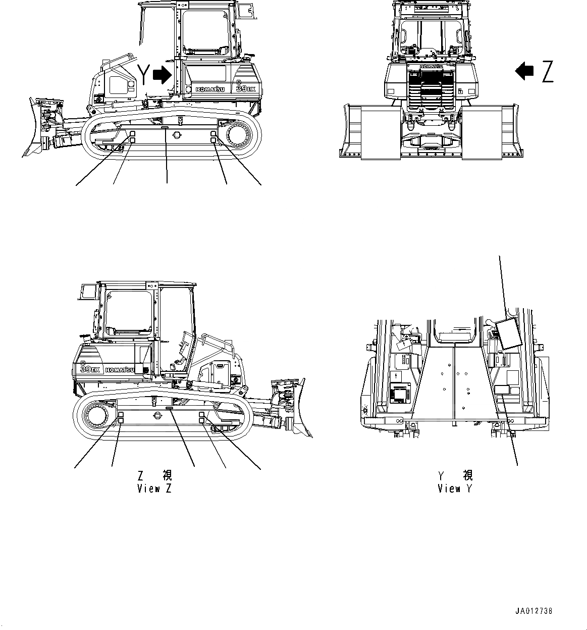 Схема запчастей Komatsu D37EX-22 - BALANCING MARK (№-) BALANCING MARK, ДЛЯ TIE-DOWN CORRESPONDENCE