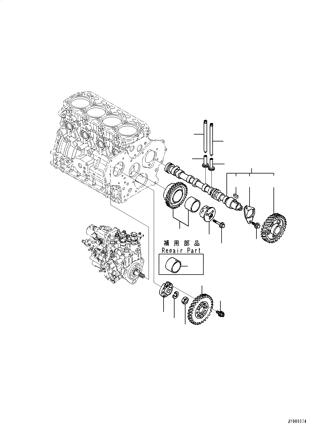 Схема запчастей Komatsu 4D88E-6 - ДВИГАТЕЛЬ, РАСПРЕДВАЛ И IDLE ПРИВОДВАЛ (№8-) ДВИГАТЕЛЬ, С КОНДИЦИОНЕРОМ, ОДИНОЧН. ЭЛЕМЕНТ ТИП