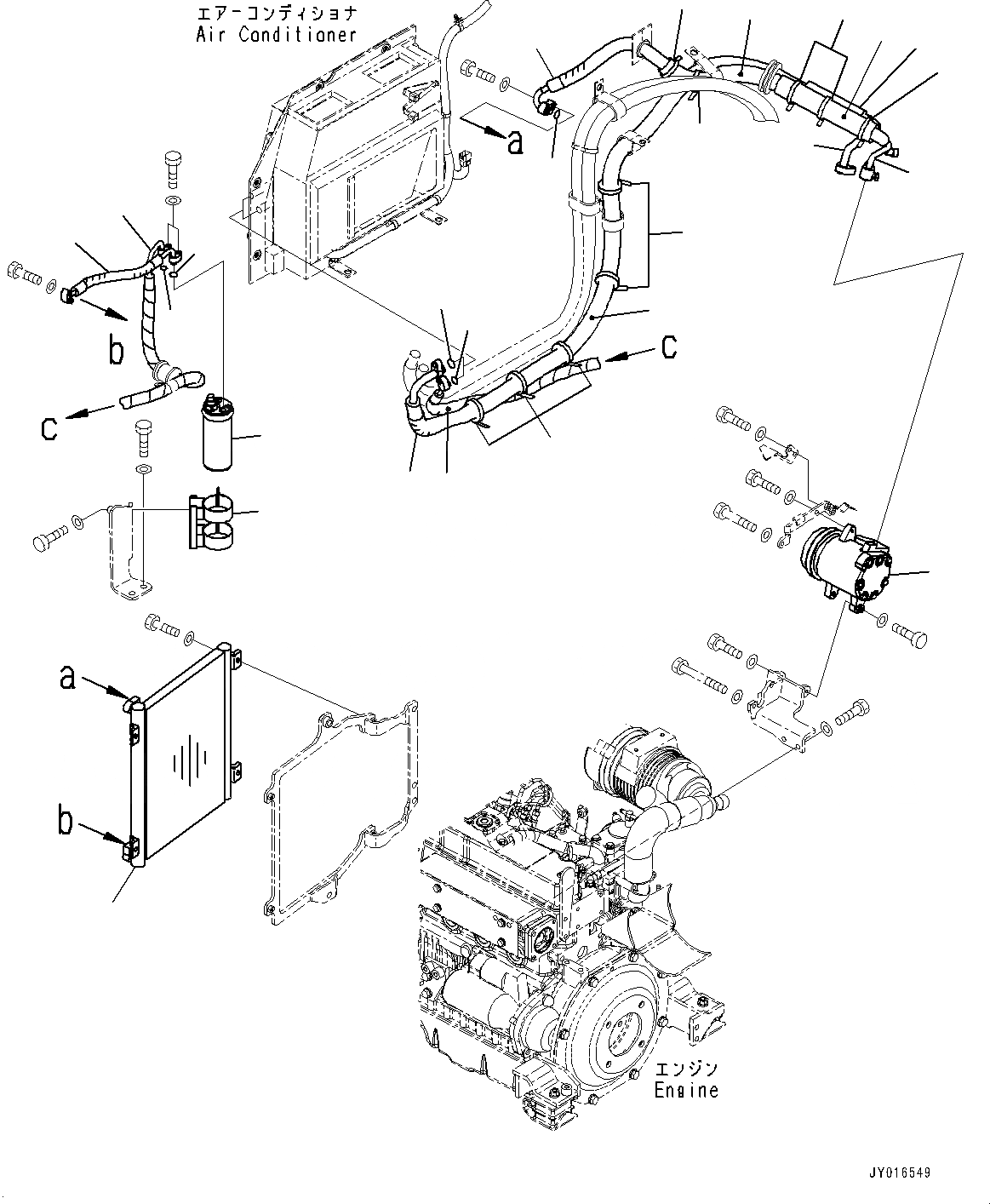 Схема запчастей Komatsu PC55MR-3 - ДВИГАТЕЛЬ БЛОК, ТРУБКИ КОНДИЦИОНЕРА (/) (№-7) ДВИГАТЕЛЬ БЛОК, С КОНДИЦИОНЕРОМ, ДЛЯ КРОМЕ ЯПОН., КАБИНА ROPS