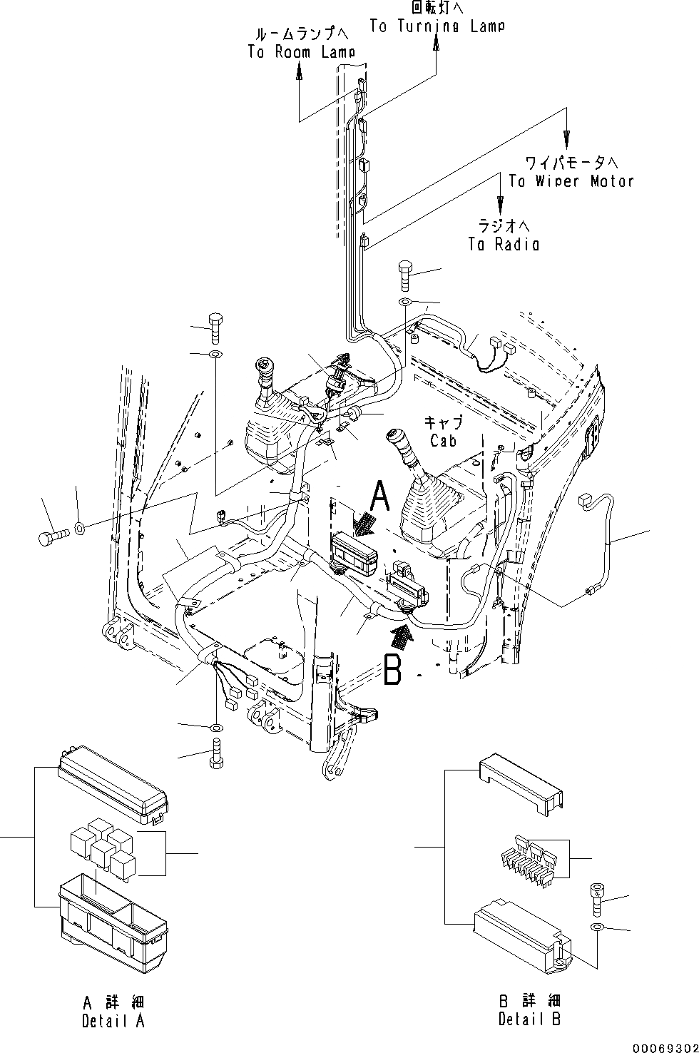 Схема запчастей Komatsu PC55MR-3 - КАБИНА, КАБИНА IN ЧАСТИ, ПРОВОДКА (№-) КАБИНА, С КАБИНОЙ ОБОГРЕВАТЕЛЬ., БЕЗ МАСТЕР КЛЮЧ