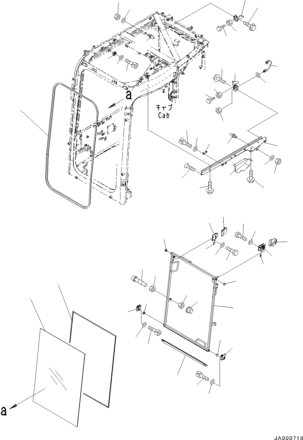 Схема запчастей Komatsu PC78US-8 - КАБИНА, ПЕРЕДН. ОКНА (№-) КАБИНА, С KOMTRAX