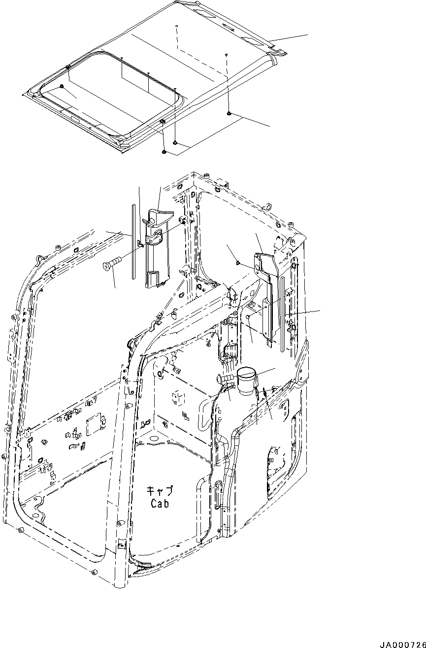 Схема запчастей Komatsu PC78US-8 - КАБИНА, КРЫША COVER, ПОДВЕСН. КРОНШТЕЙН И DRINK ДЕРЖАТЕЛЬ (№-) КАБИНА, С KOMTRAX, ДЛЯ СТРАН ЕС ARRANGEMENT