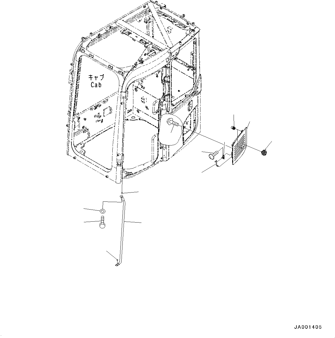 Схема запчастей Komatsu PC78US-8 - КАБИНА, ВПУСК ВОЗДУХА И РУЧКА (№-) КАБИНА, С KOMTRAX