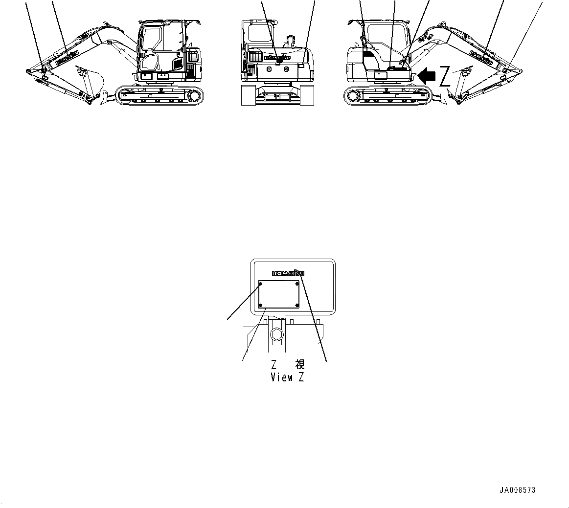 Схема запчастей Komatsu PC78US-8 - МАРКИРОВКА, (/) (№-9) МАРКИРОВКА, АНГЛ., ДЛЯ СТРАН ЕС НОВ. NOISE ARRANGEMENT 