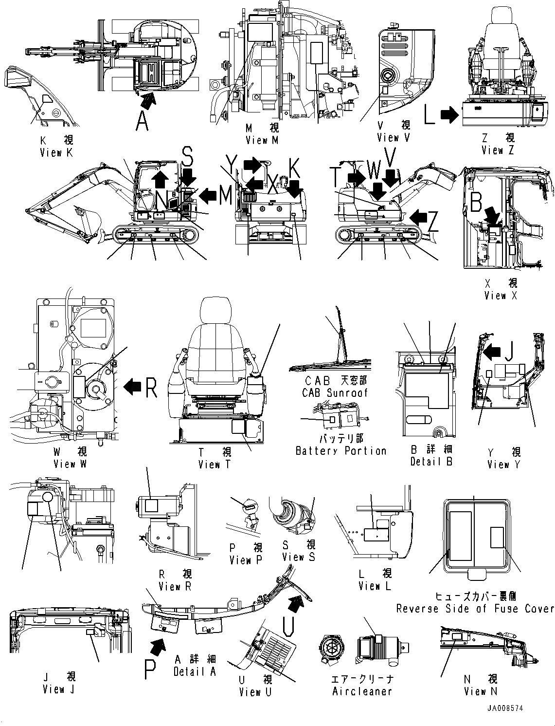 Схема запчастей Komatsu PC78US-8 - МАРКИРОВКА, (/) (№-9) МАРКИРОВКА, АНГЛ., ДЛЯ СТРАН ЕС НОВ. NOISE ARRANGEMENT 