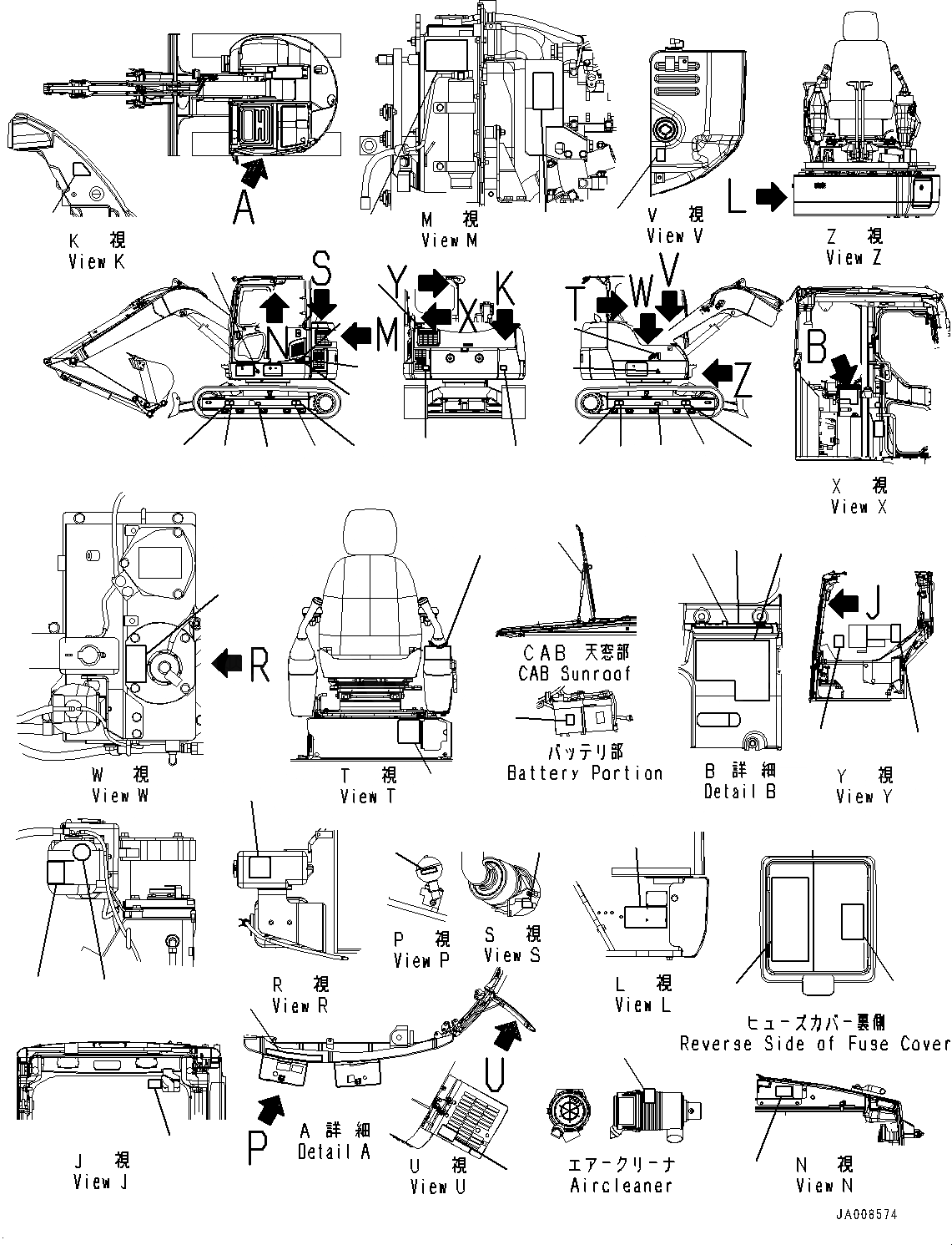 Схема запчастей Komatsu PC78US-8 - МАРКИРОВКА, (/) (№-9) МАРКИРОВКА, АНГЛ., ДЛЯ СТРАН ЕС НОВ. NOISE ARRANGEMENT 