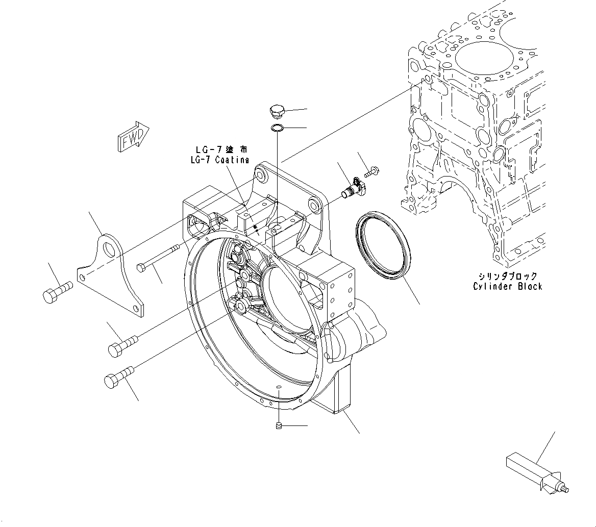 Схема запчастей Komatsu SAA6D125E-5J - КАРТЕР МАХОВИКА, (№9-77) КАРТЕР МАХОВИКА