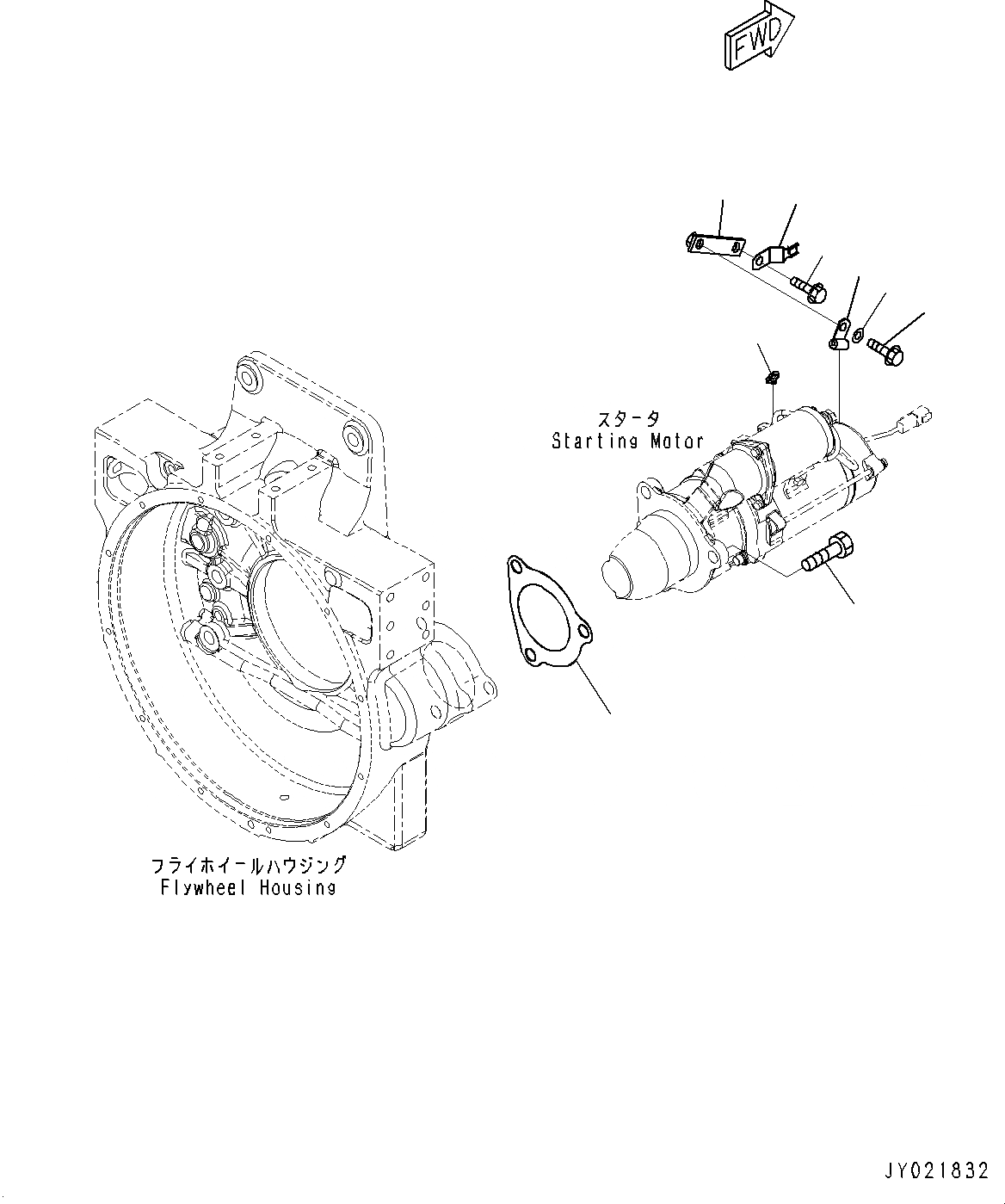 Схема запчастей Komatsu SAA6D125E-5J - СТАРТЕР, КРЕПЛЕНИЕ (№9-) СТАРТЕР, 7.KW