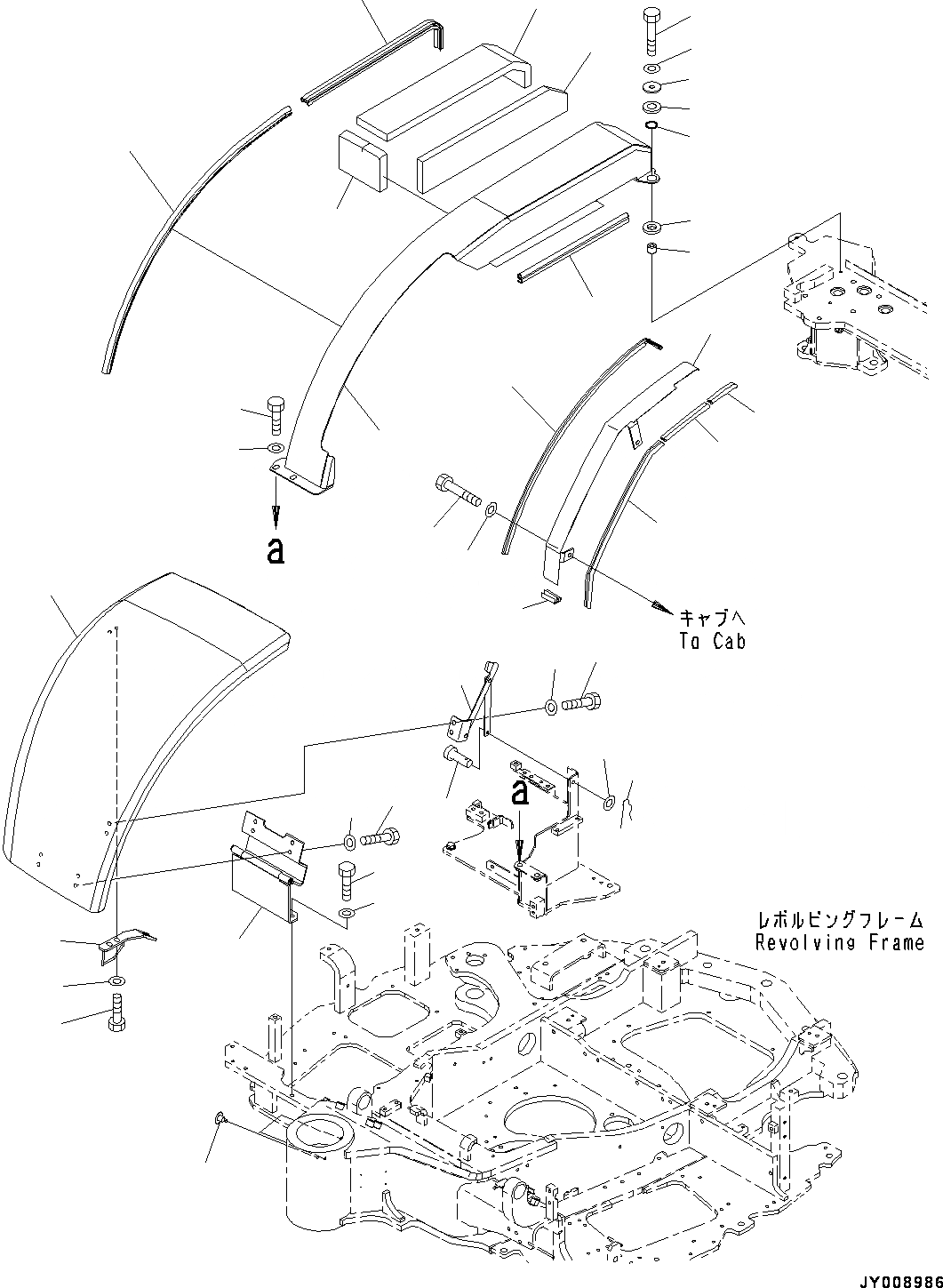 Схема запчастей Komatsu PC55MR-3 - ПЕРЕДН. КРЫШКА(№-) ПЕРЕДН. COVER, ДЛЯ КАБИНЫ