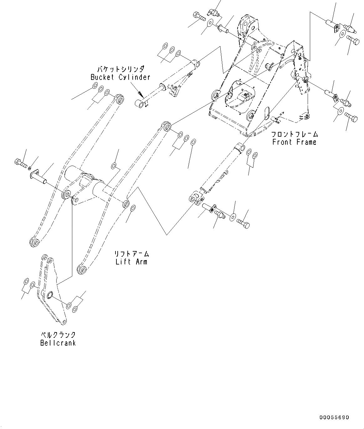 Схема запчастей Komatsu WA150-6 - РУКОЯТЬ И BELL CRANK, ПАЛЕЦ (№8-8) РУКОЯТЬ И BELL CRANK, С КОНЦЕВ. ВЫКЛЮЧ-ЛЬ ПОДЪЕМА СТРЕЛЫ