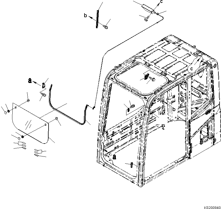 Схема запчастей Komatsu PC190LC-8 - КАБИНА, -АКТУАТОР, ПЕРЕДН. НИЖН. ОКНА КАБИНА, -АКТУАТОР